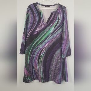 Lily by Firmiana Plus Size Tunic Dress. V-Neck. Galaxy Color Wave. Size 1X.